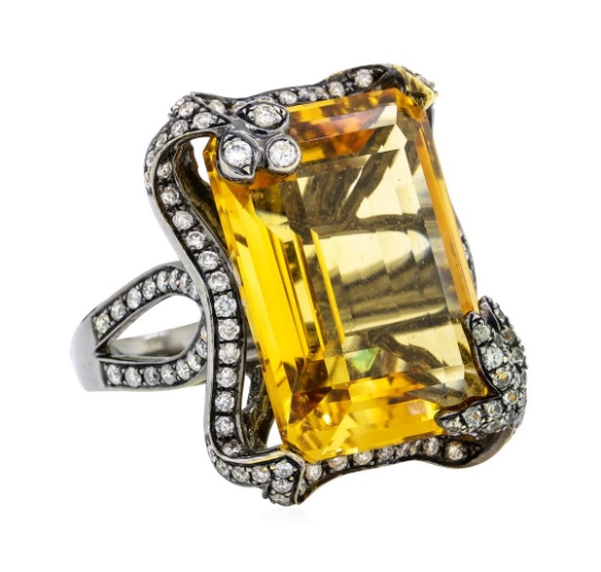 32.00 ctw Citrine And Diamond Ring - 18KT Black Rhodium Gold