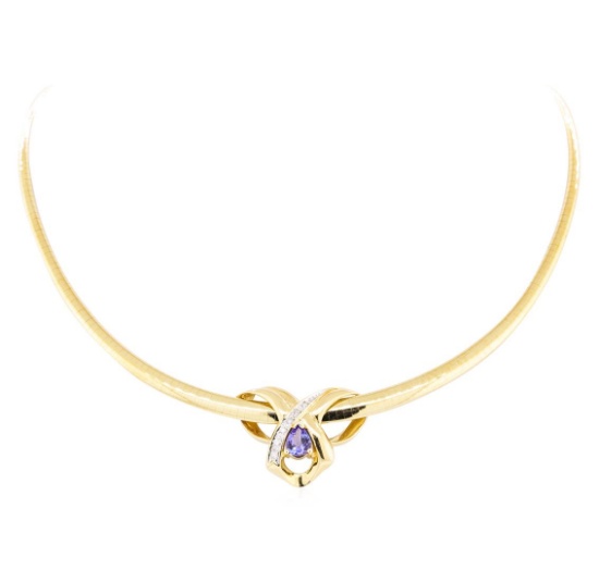 1.40 ctw Tanzanite And Diamond Pendant And Chain - 14KT Yellow Gold