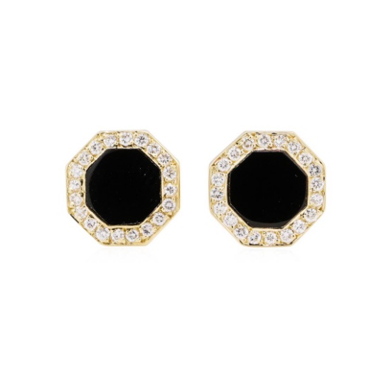 0.50 ctw Diamond and Onyx Tuxedo Studs - 14KT Yellow Gold