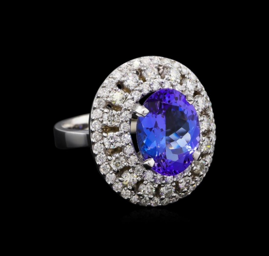 5.12 ctw Tanzanite and Diamond Ring - 14KT White Gold