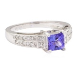 1.45 ctw Tanzanite And Diamond Ring - 18KT White Gold