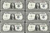 Lot of (6) 1957 $1 Silver Certificate Notes