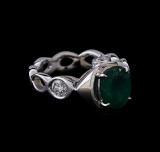 1.59 ctw Emerald and Diamond Ring - 14KT White Gold