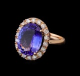 9.61 ctw Tanzanite and Diamond Ring - 14KT Rose Gold