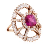 3.52 ctw Purple Sapphire And Diamond Ring - 14KT Rose Gold