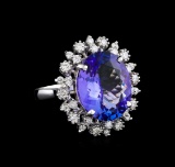 9.88 ctw Tanzanite and Diamond Ring - 14KT White Gold