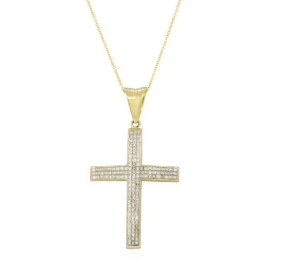 1.75 ctw Diamond Pendant With Chain - 14KT Yellow Gold