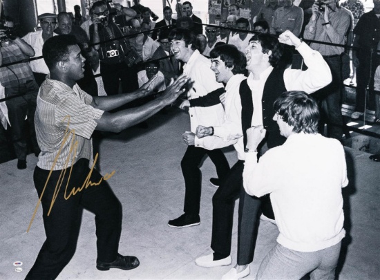 Muhammad Ali with The Beatles - Black and White Print