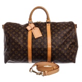 Louis Vuitton Monogram Canvas Leather Keepall 50 cm Bandouliere Duffle Bag