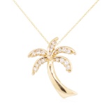 0.30 ctw Diamond Palm Tree Pendant with Chain - 14KT Yellow Gold