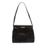 Fassbender Black Croc Vintage Leather Handbag