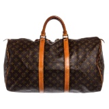 Louis Vuitton Monogram Canvas Leather Keepall 60 cm Duffle Bag Luggage