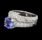 2.50 ctw Tanzanite And Diamond Ring And Attached Band - Platinum