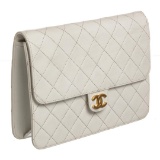 Chanel Vintage White Quilted Lambskin Leather Single Flap Shoulder Bag