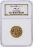 1888 NGC AU50 Argentina 5 Pesos Gold Coin