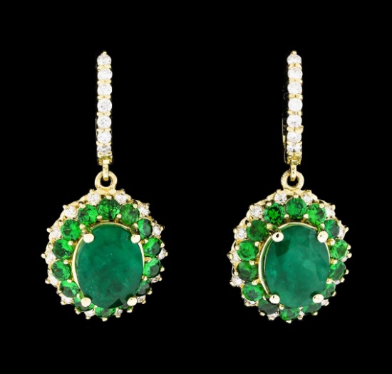 10.10 ctw Emerald and Diamond Earrings - 14KT Yellow Gold