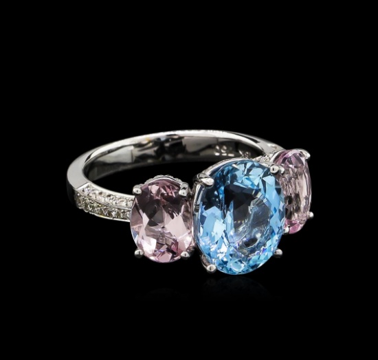 3.56 ctw Aquamarine, Morganite and Diamond Ring - 18KT White Gold