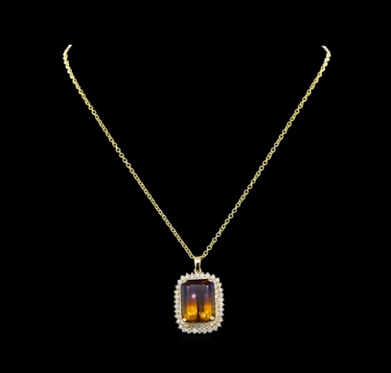 22.70 ctw Ametrine and Diamond Pendant With Chain - 14KT Yellow Gold