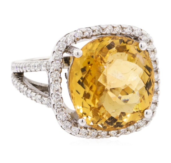 11.08 ctw Golden Tourmaline And Diamond Ring - 14KT White Gold