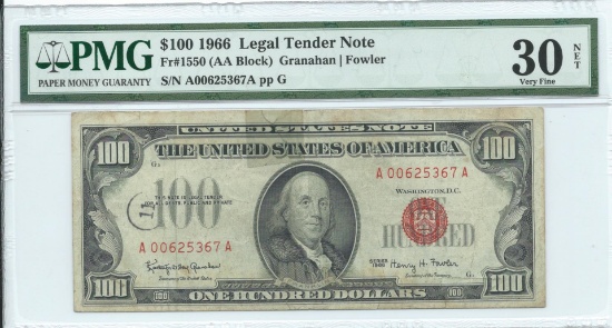 1966 $100 Legal Tender Note PMG Very Fine 30 Net