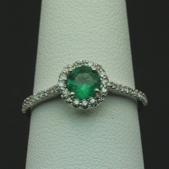 0.57 ctw Emerald and Diamond Ring - 14KT White Gold