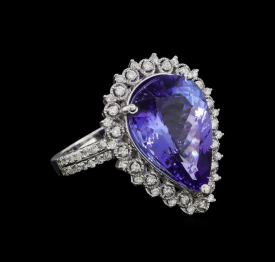 9.78 ctw Tanzanite and Diamond Ring - 14KT White Gold