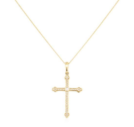 0.25 ctw Diamond Cross Pendant with Chain - 14KT Yellow Gold