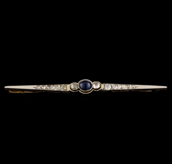 1.77 ctw Sapphire and Diamond Brooch - 14KT Yellow and White Gold