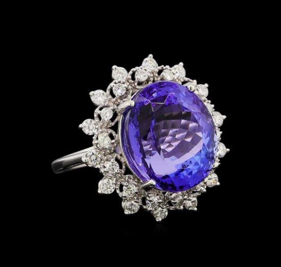 GIA Cert 11.91 ctw Tanzanite and Diamond Ring - 14KT White Gold