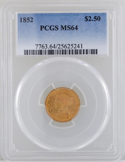 1852 $2 1/2 Liberty Head Quarter Eagle Gold Coin PCGS MS64