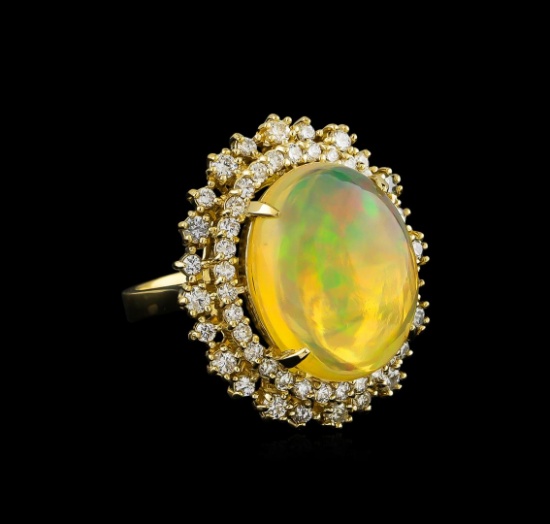 12.07 ctw Opal and Diamond Ring - 14KT Yellow Gold