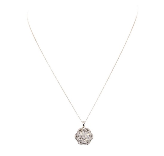 1.00 ctw Diamond Floral Motif Pendant with Chain - 14KT White Gold