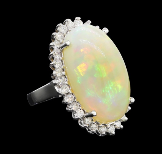 15.46 ctw Opal and Diamond Ring - 14KT White Gold