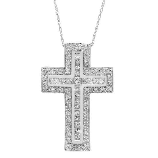 14k Gold 1CTW Diamond Cross, (I1-I2/SI2-SI3/G-H/H-I)