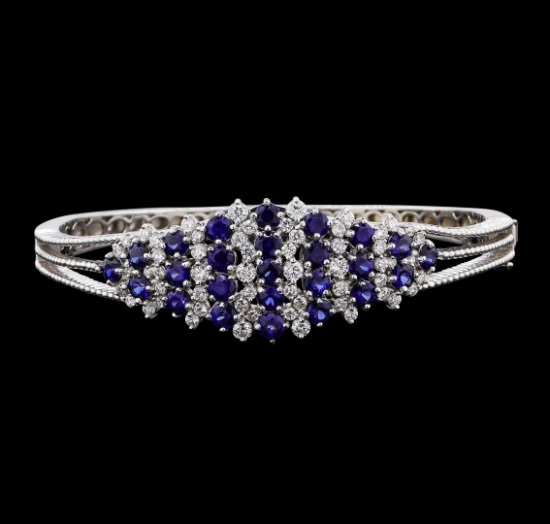 5.44 ctw Sapphire and Diamond Bangle Bracelet - 14KT White Gold