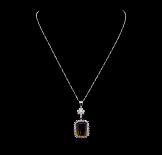 15.80 ctw Ametrine and Diamond Pendant - 14KT White Gold