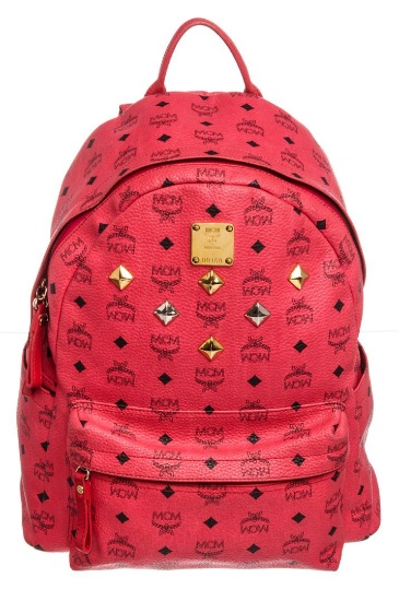 MCM Red Visetos Coated Canvas Leather Trim Studded Stark Medium Backpack