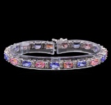 14KT White Gold 6.30 ctw Sapphire, Tanzanite and Diamond Bracelet