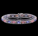 14KT White Gold 6.30 ctw Sapphire, Tanzanite and Diamond Bracelet