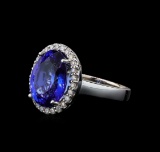 7.98 ctw Tanzanite and Diamond Ring - 14KT White Gold