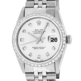 Rolex Mens Stainless Steel Silver Diamond 36MM Datejust Wristwatch