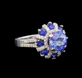 14KT White Gold 2.49 ctw Tanzanite, Sapphire and Diamond Ring