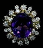 3.66 ctw Amethyst and Diamond Ring - 14KT Yellow Gold