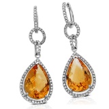 14k White Gold 10.90CTW Diamond and Citrine Earring, (Gold)