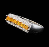 0.80 ctw Citrine and Diamond Ring - 14KT White Gold