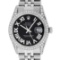 Rolex Mens Stainless Steel Black Roman Diamond Datejust Wristwatch With Wooden W