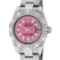 Rolex Ladies Stainless Steel Quickset Pink String Diamond Datejust Wristwatch