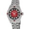 Rolex Ladies Stainless Steel Red Vignette Diamond & Ruby Datejust Wristwatch