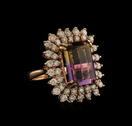 10.91 ctw Ametrine and Diamond Ring - 14KT Rose Gold