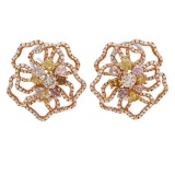 18k Three Tone Gold 4.31CTW Diamond, Pink Diamond and Multicolor Dia Earring, (S